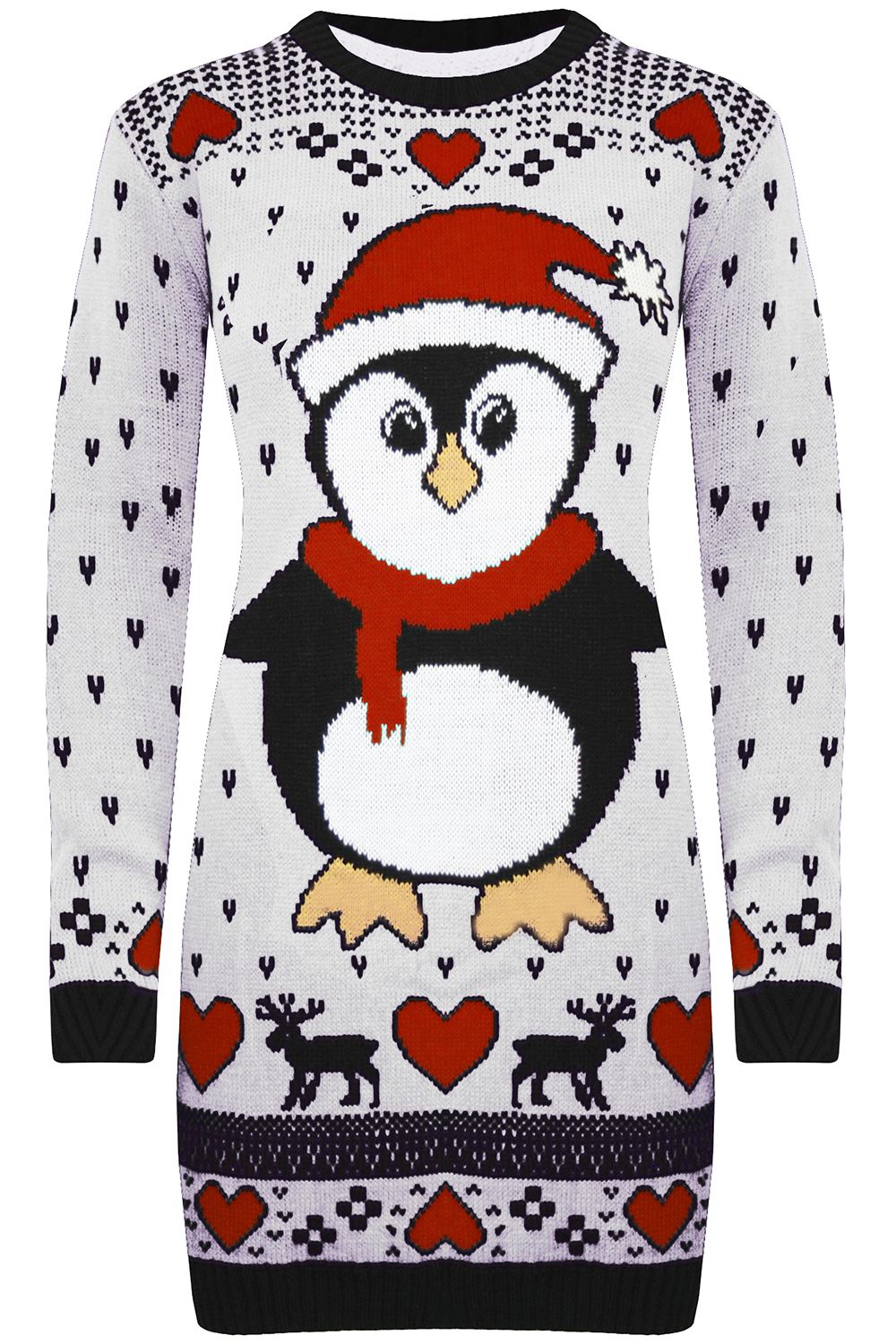Womens Ladies Snowman Xmas Christmas Tree Knitted Dress Sweater Long Jumper T...