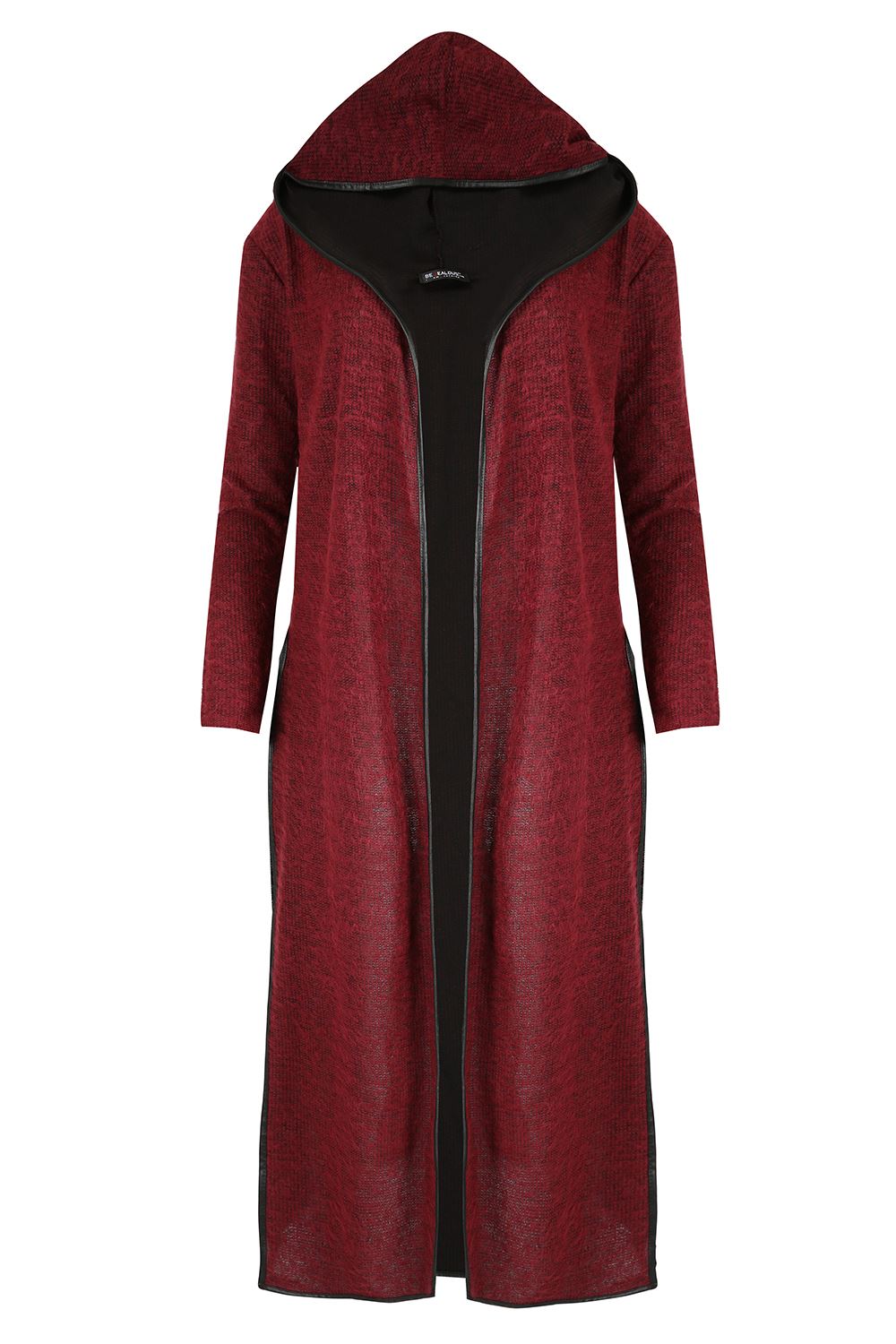 Womens Full Sleeve Side Split Hooded Open Cardigan Ladies Knit Duster