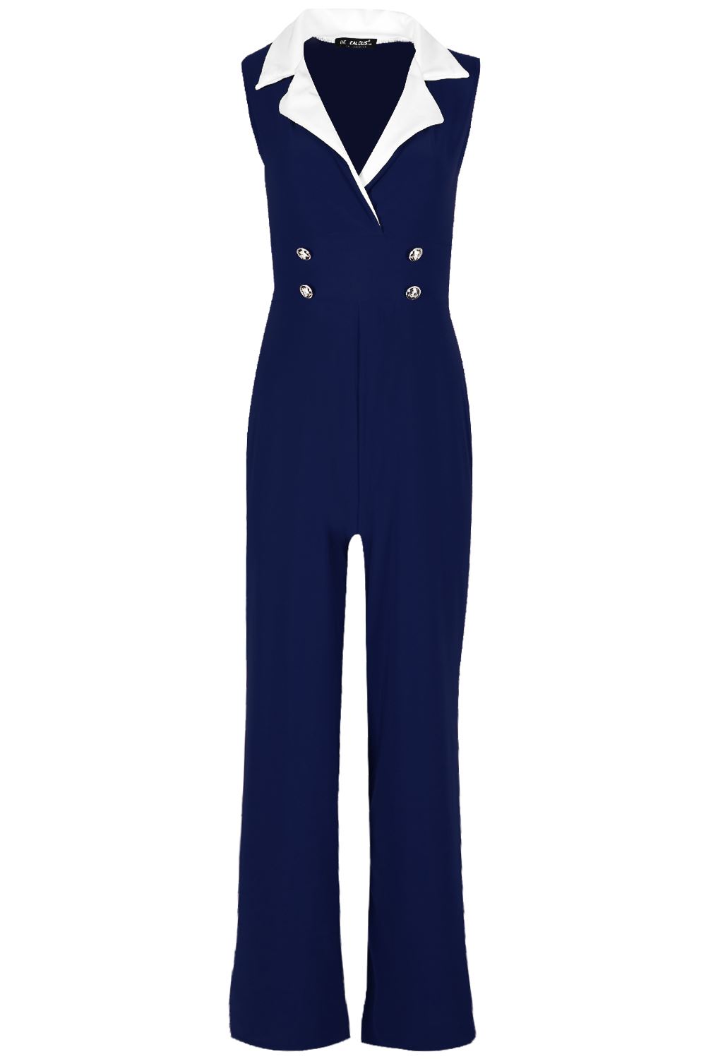 Ladies Tuxedo Collared Jumpsuit Womens Palazzo Military Golden Buttons