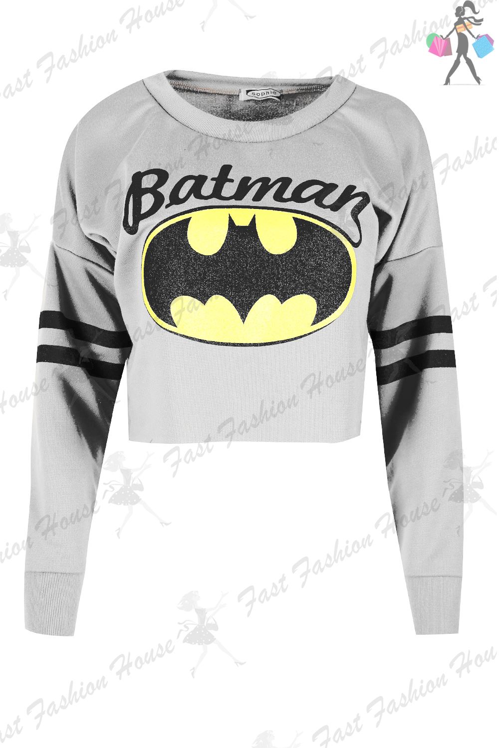 Womens Batman Raw Edge Sweatshirt Ladies Sporty Stripe Baggy Oversized