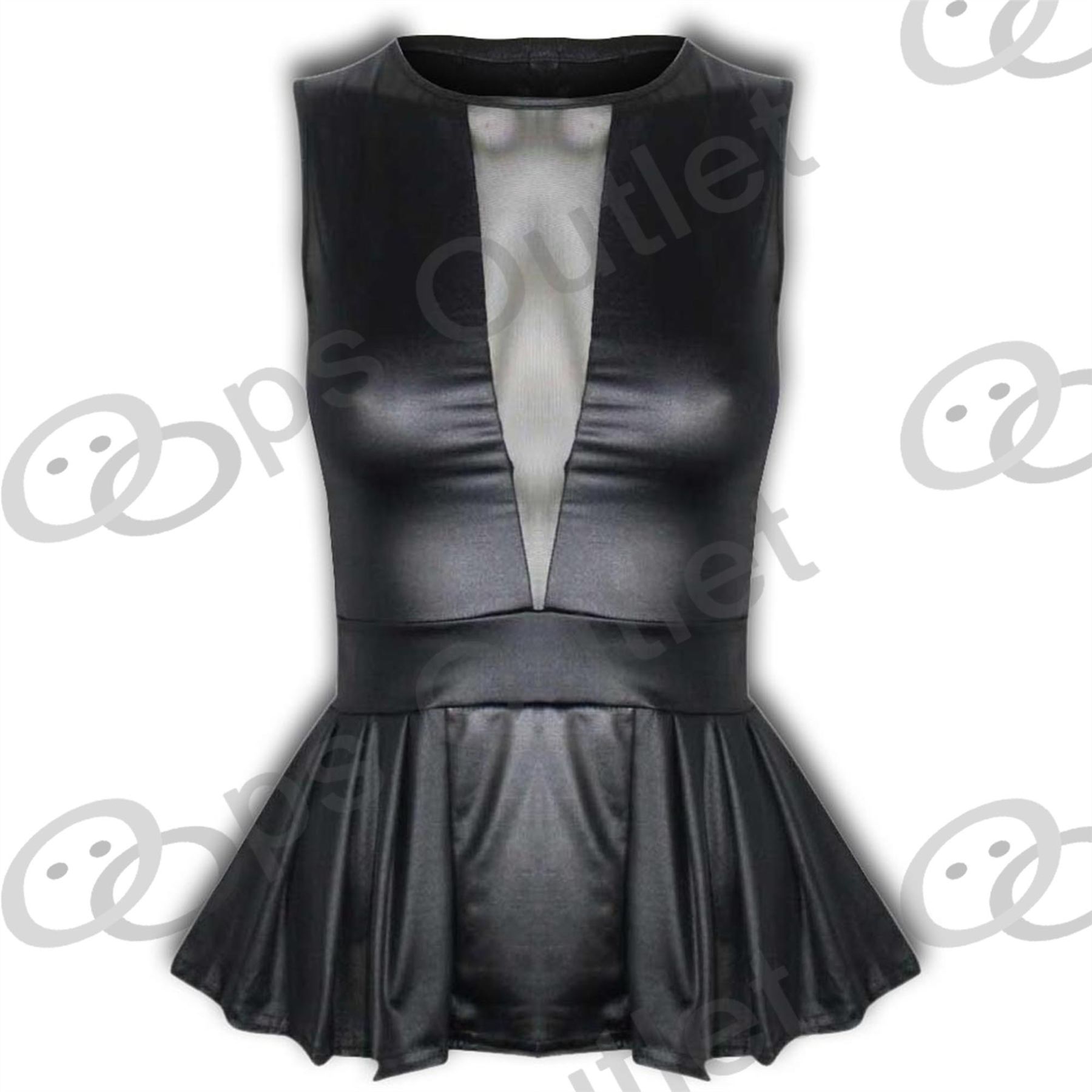 Womens Wetlook Pvc Leather Ladies Bodycon Tunic Dress Peplum Top