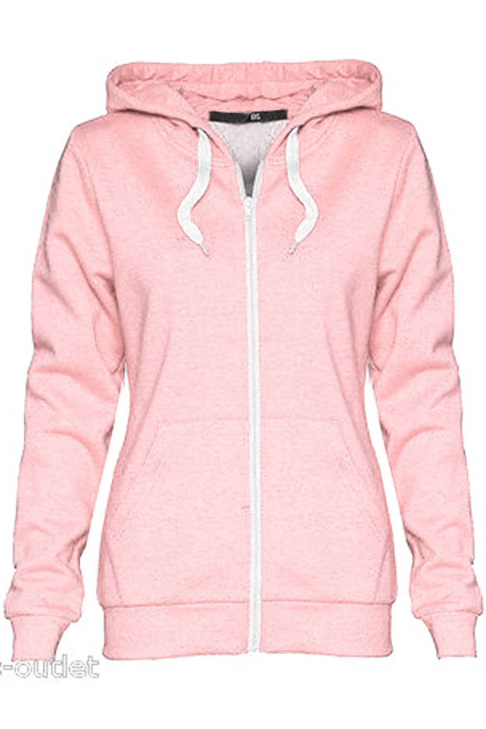 Ladies Plain Hoody Girls Zip Top Womens Hoodies Sweatshirt Jacket Plus Size 6-22 - Picture 19 of 39