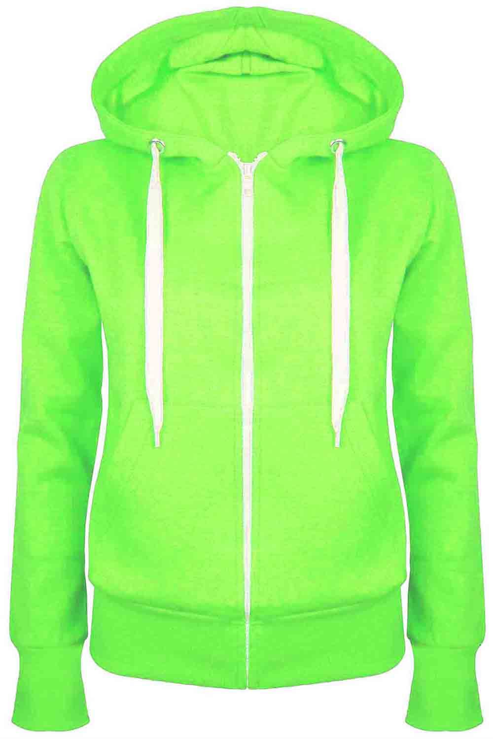 Ladies Plain Hoody Girls Zip Top Womens Hoodies Sweatshirt Jacket Plus Size 6-22 - Picture 38 of 39