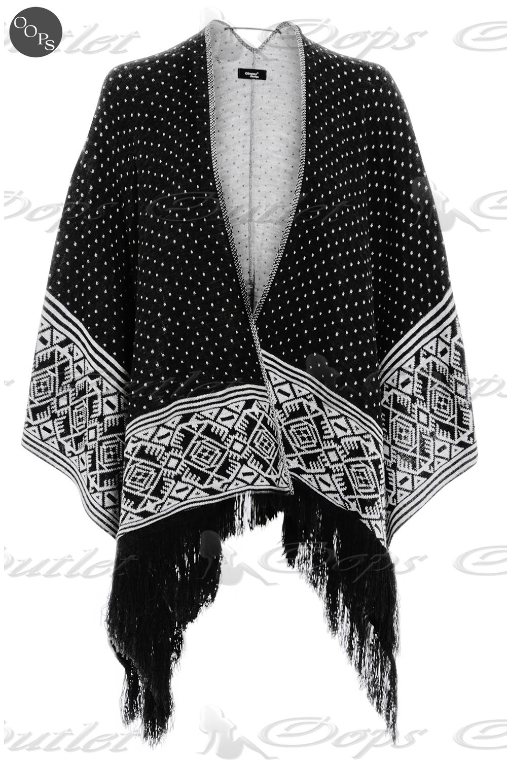 Womens Ladies Aztec Knitted Blanket Wrap Cape Kimono Poncho Cardigans Shawl ...