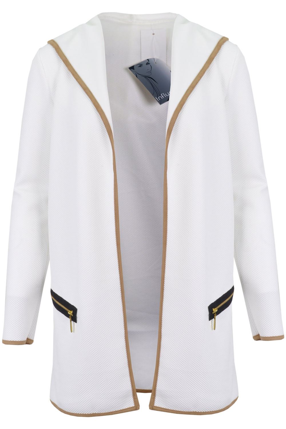 Womens Ladies Elbow Patches Full Sleeve Zip Pocket Hooded Jacket Coat