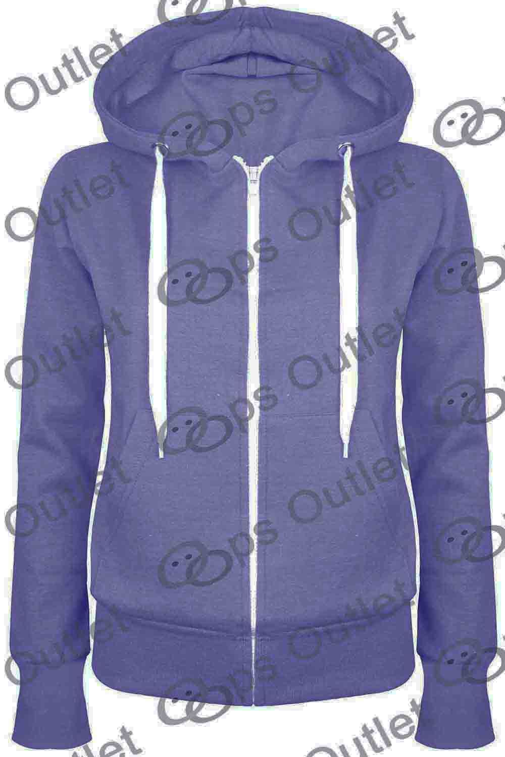 Ladies Plain Hoody Girls Zip Top Womens Hoodies Sweatshirt Jacket Plus Size 6-22 - Picture 8 of 39