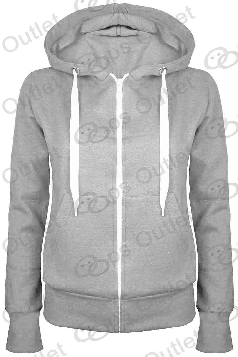 Ladies Plain Hoody Girls Zip Top Womens Hoodies Sweatshirt Jacket Plus Size 6-22 - Picture 11 of 39