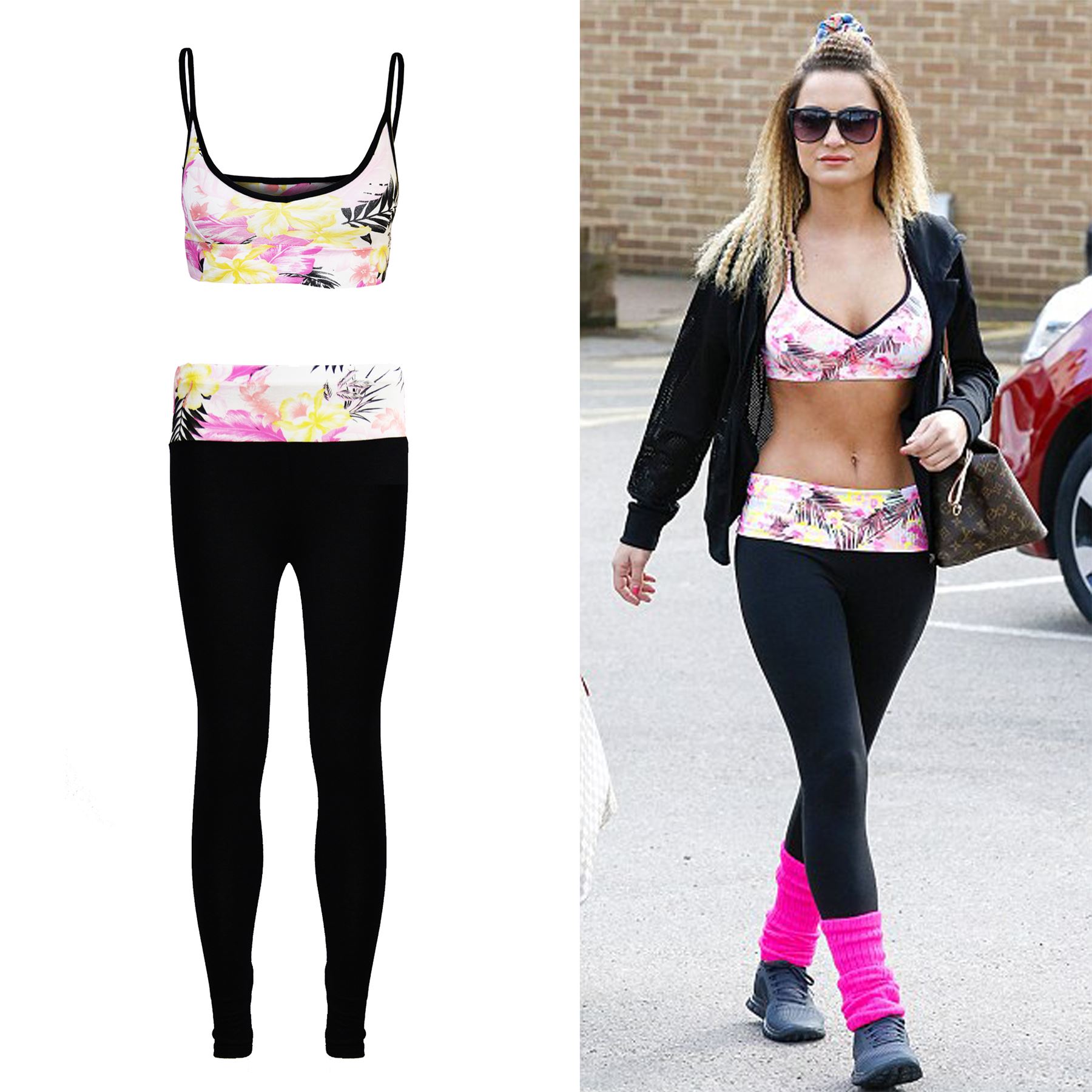 Womens Celeb Floral Bralet Ladies Crop Top High Waist Leggings 2 Two Piece Set eBay