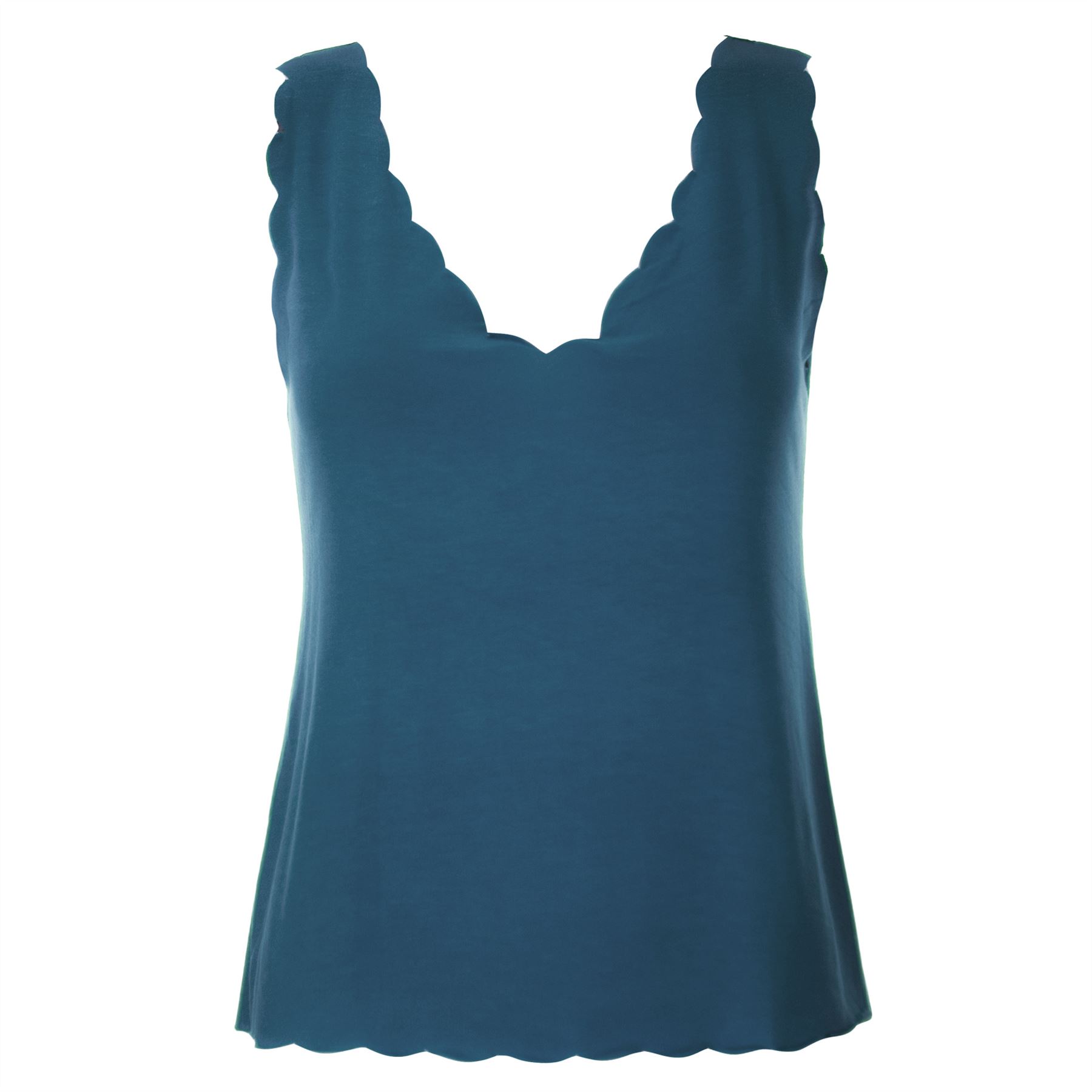 Womens Scallop Edge Vest Ladies Wide Strap Cami Tank T Shirt Top Plus
