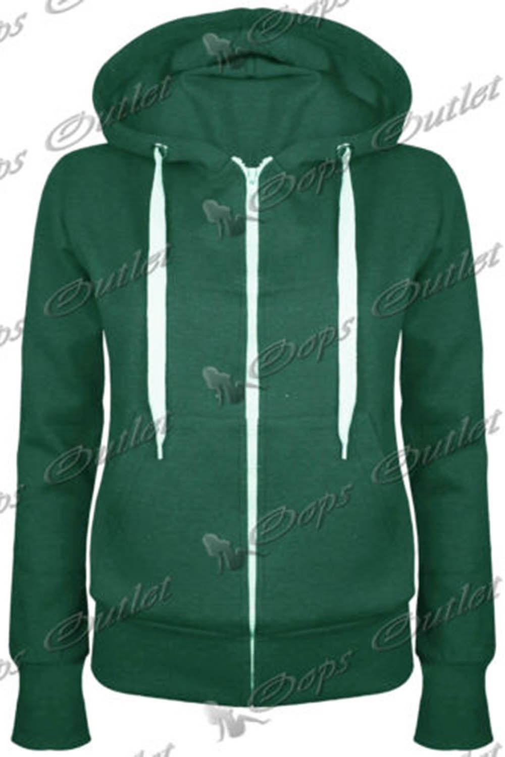 Ladies Plain Hoody Girls Zip Top Womens Hoodies Sweatshirt Jacket Plus Size 6-22 - Picture 35 of 39