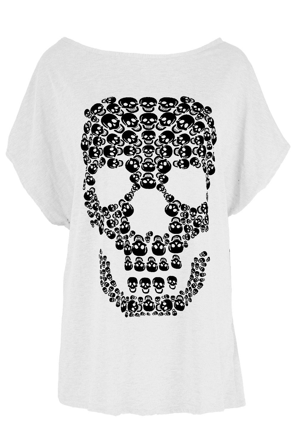 Womens Baggy Top Lagenlook Ladies Skull Batwing Loose T Shirt Plus Size