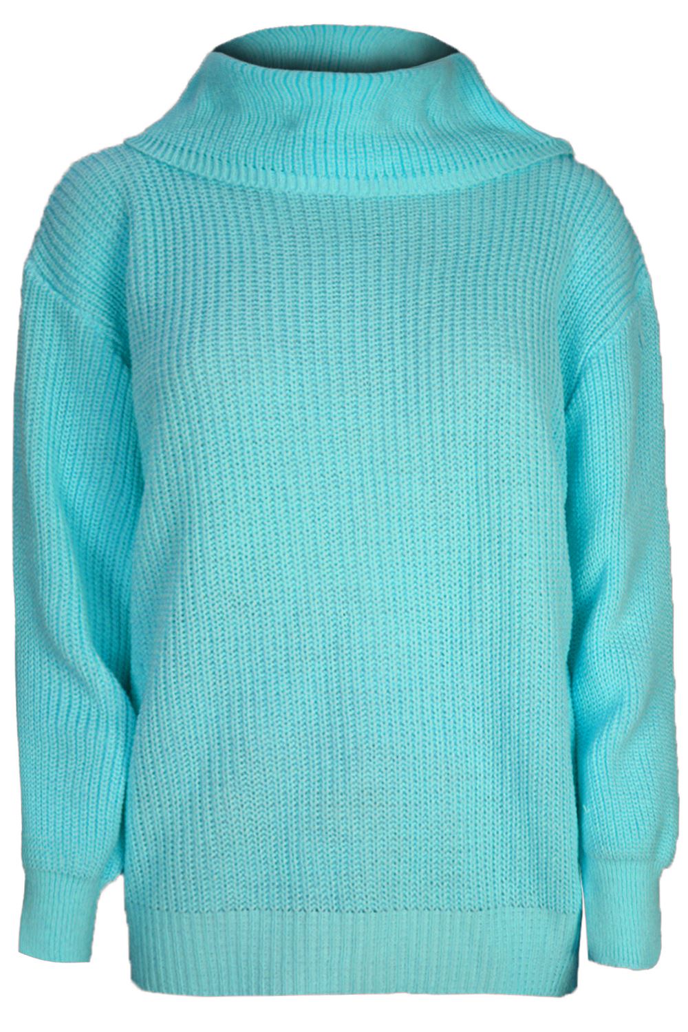 Womens Chunky Knit Full Sleeve Jumper Ladies Oversized Roll Cowl Neck Jumper ...