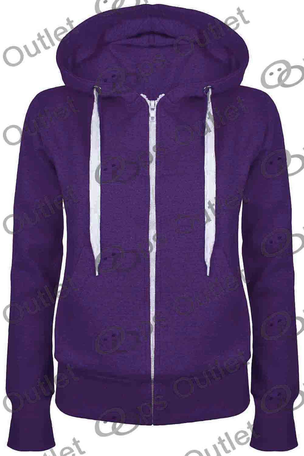 Ladies Plain Hoody Girls Zip Top Womens Hoodies Sweatshirt Jacket Plus Size 6-22 - Picture 20 of 39