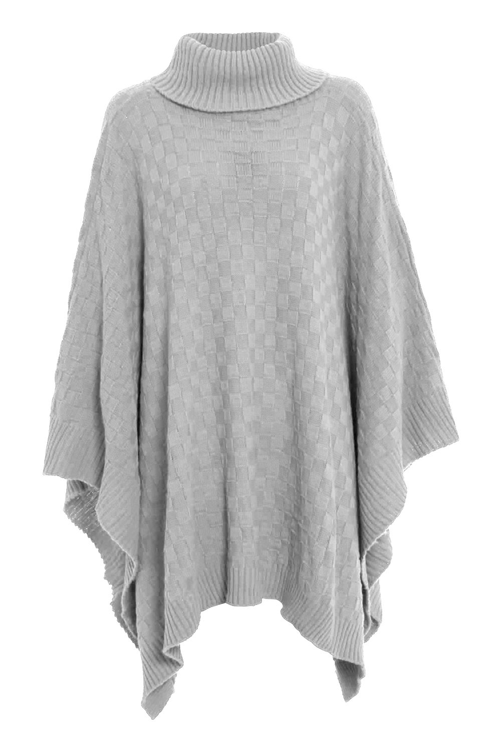 Womens Grid Knitted Wrap Polo Cowl Turtle Neck Poncho womens grid knitted wrap polo cowl turtle neck poncho
