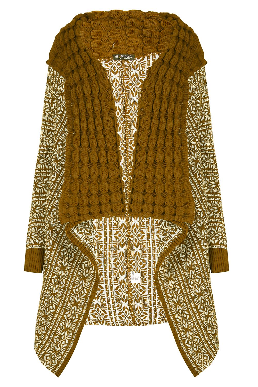 Womens Frill Open Waterfall Cardigan Ladies Bubble Knitted Shawl Aztec Poncho...