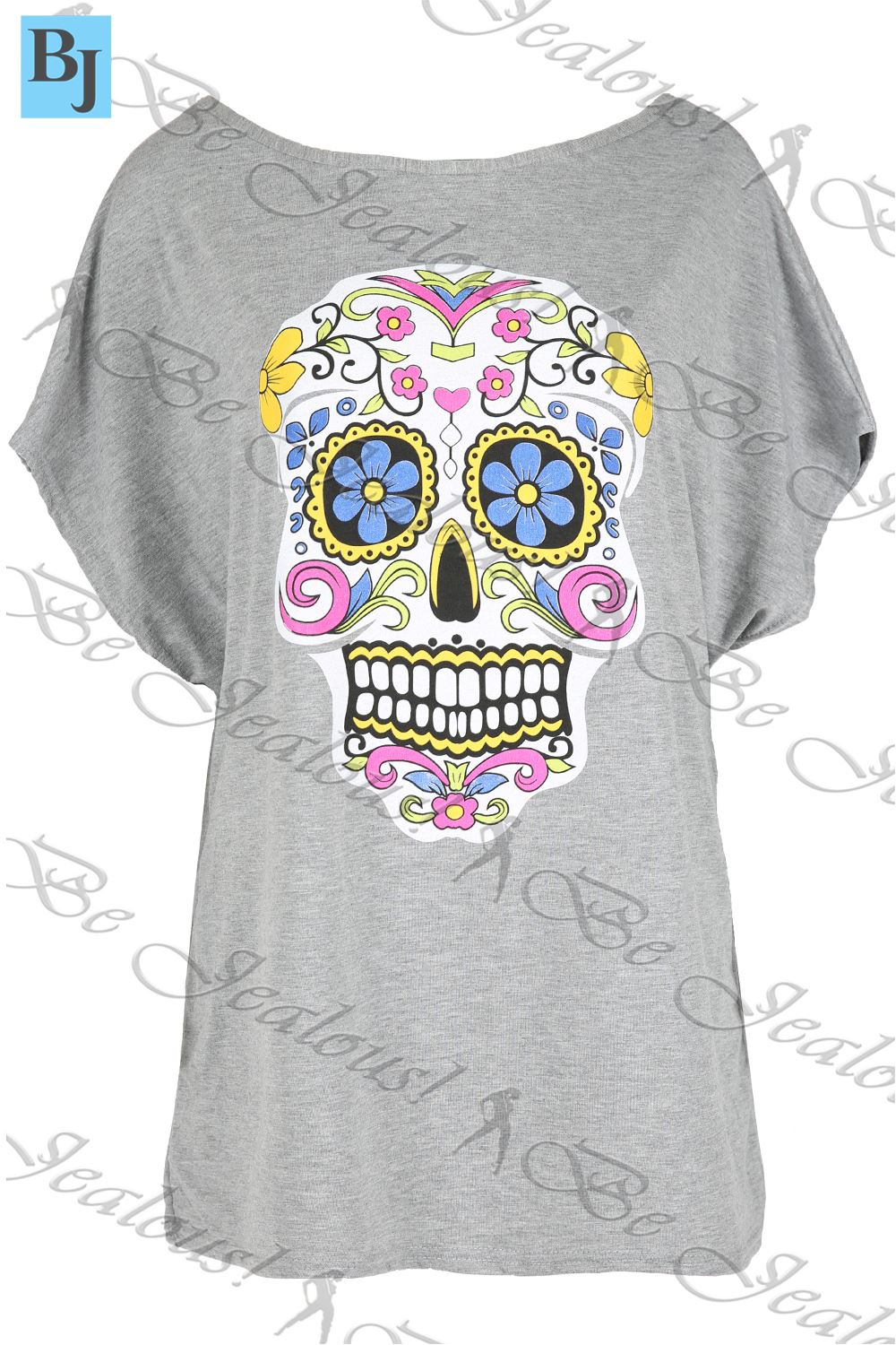 Womens Baggy Top Lagenlook Ladies Skull Batwing Loose T Shirt Plus Size