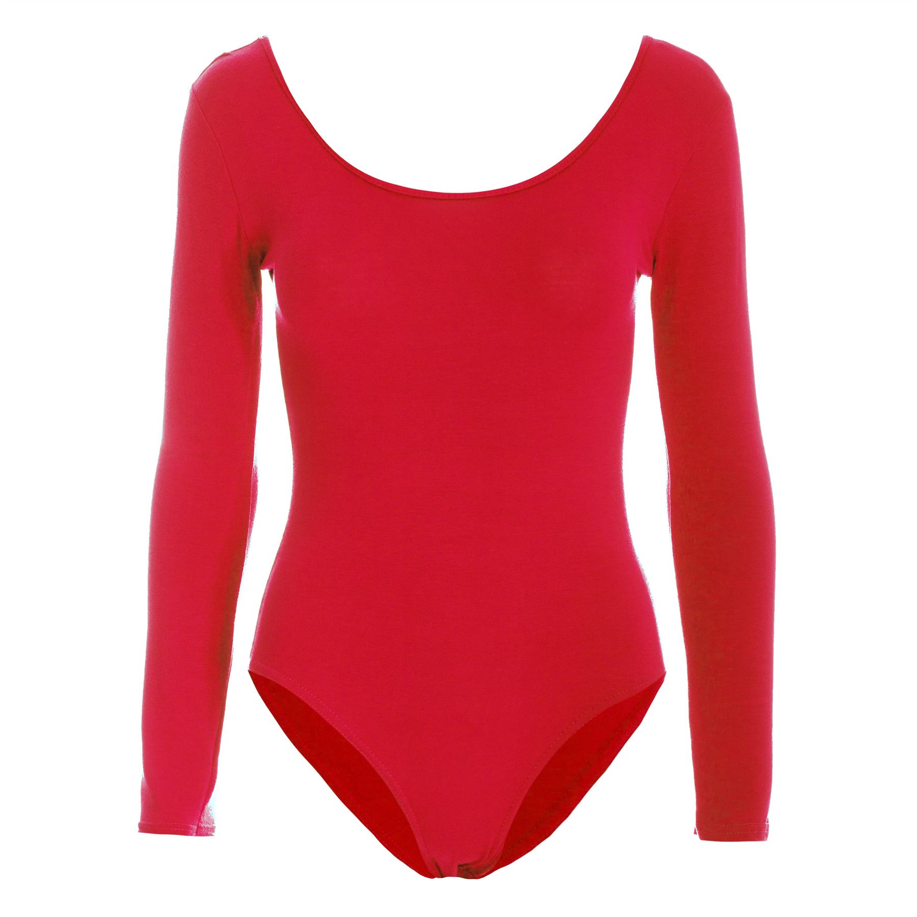 Womens Ladies Long Sleeves Plain Jersey Stretchy Leotard Bodysuit Top
