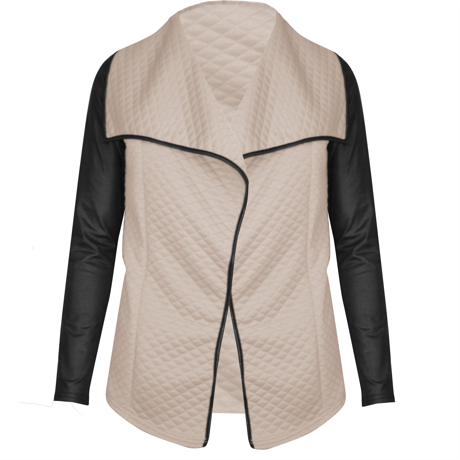 Womens Las Quilted Pvc Faux Leather Long Sleeves Waterfall Womens Las Quilted Pvc Faux Leather Long Sleeves