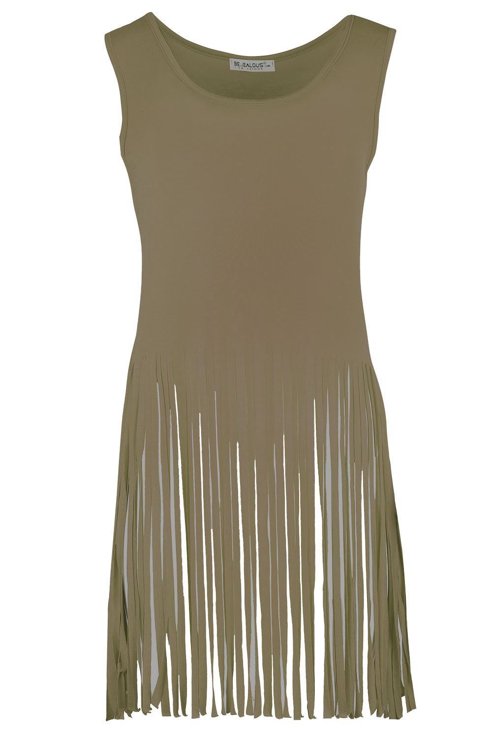 Womens Ladies Sleeveless Laser Cut Out Tassel Fringe Hem Cropped T