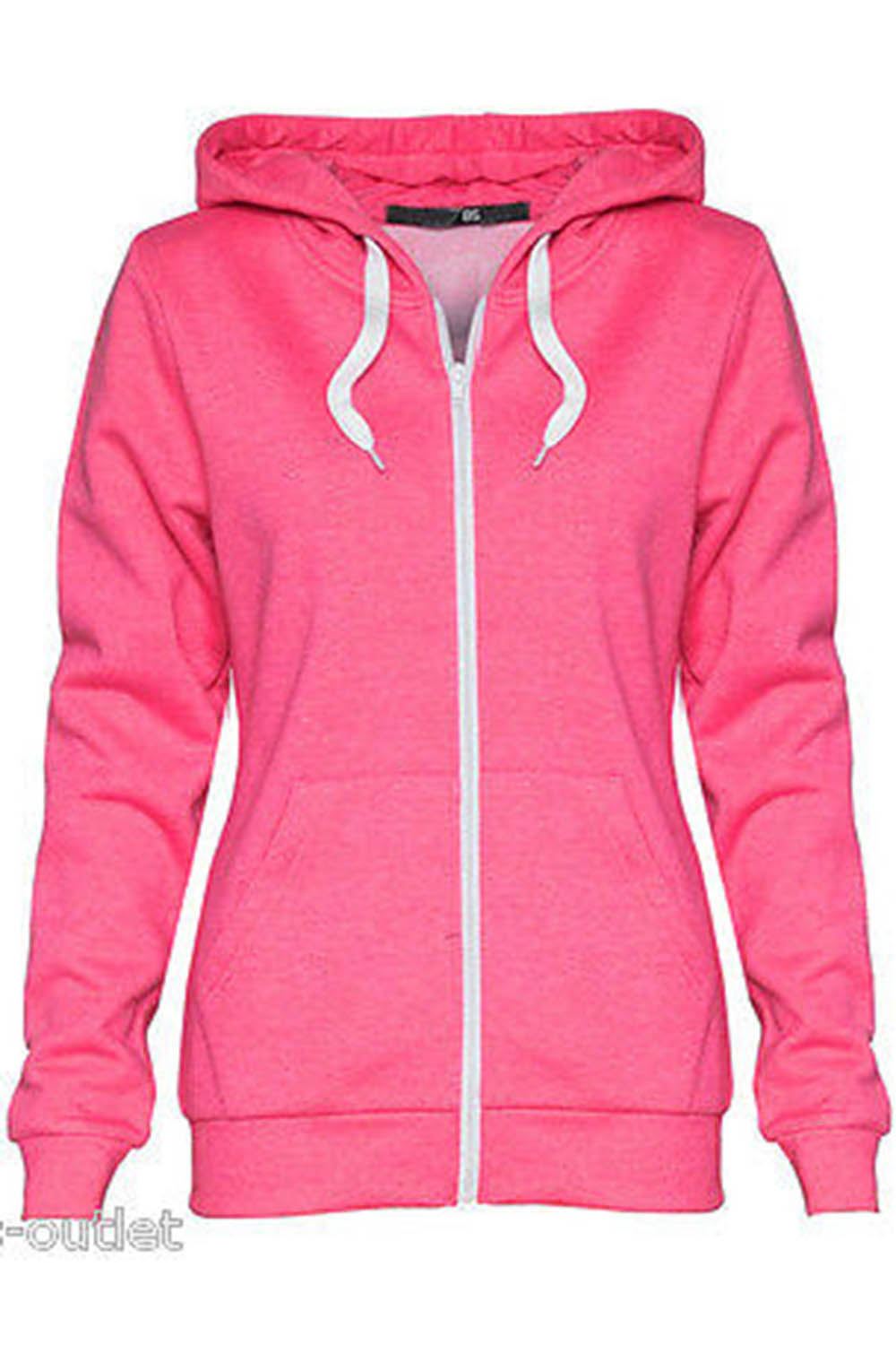 Ladies Plain Hoody Girls Zip Top Womens Hoodies Sweatshirt Jacket