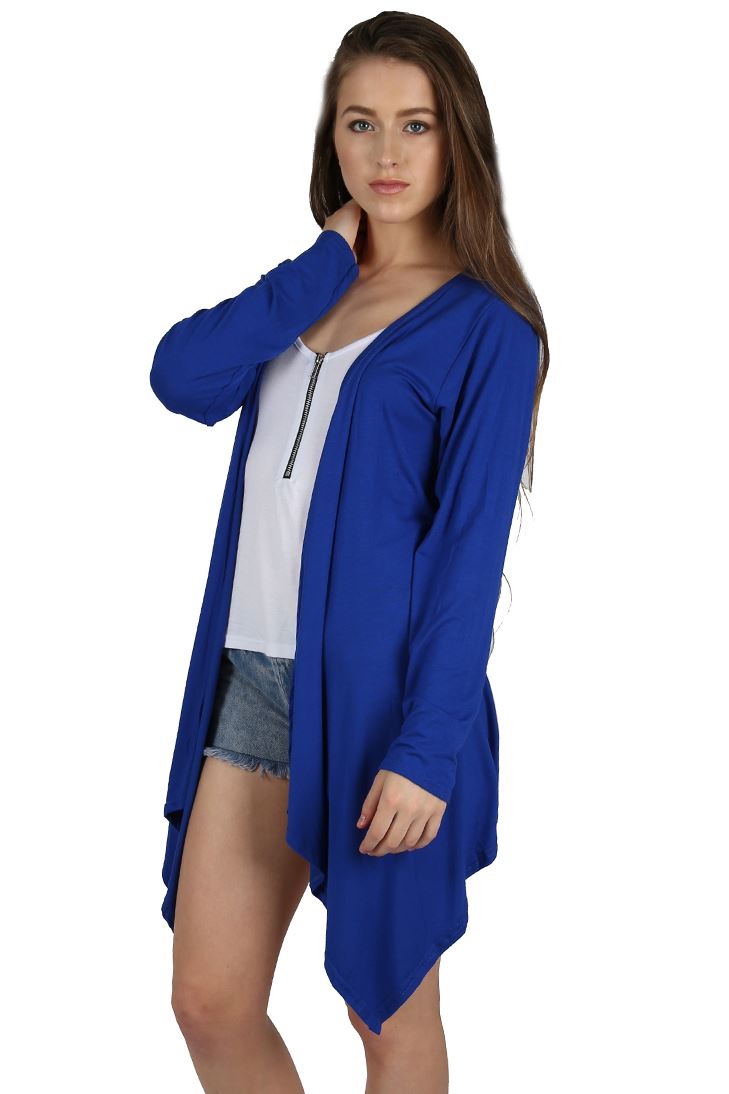 Womens Ladies Full Sleeve Open Front Waterfall Long Hanky Hem Cardigan