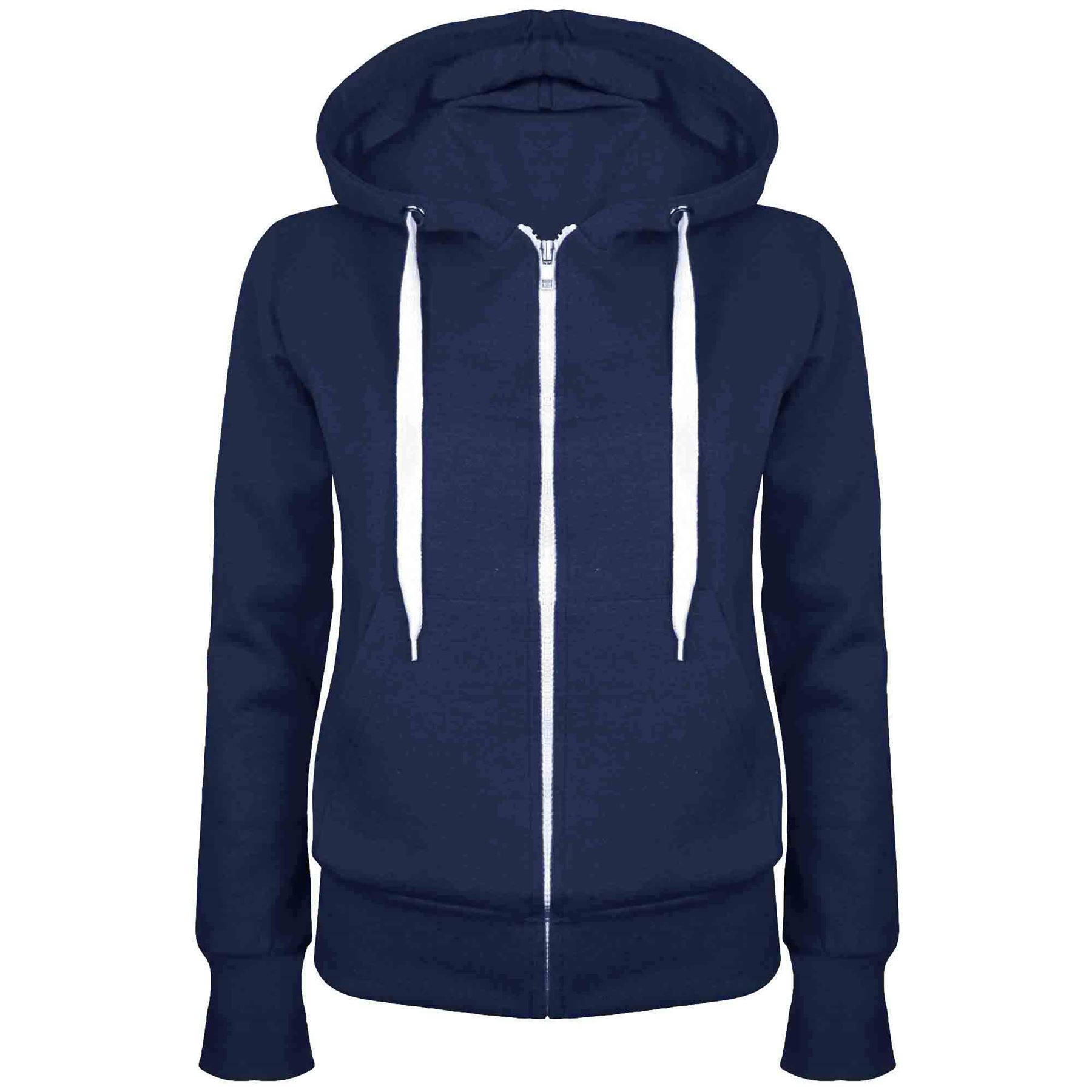 Ladies Plain Hoody Girls Zip Top Womens Hoodies Sweatshirt Jacket Plus Size 6-22 - Picture 7 of 39