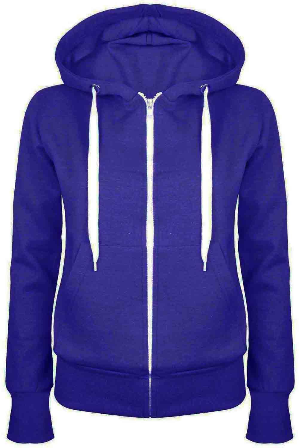 Ladies Plain Hoody Girls Zip Top Womens Hoodies Sweatshirt Jacket Plus Size 6-22 - Picture 12 of 39