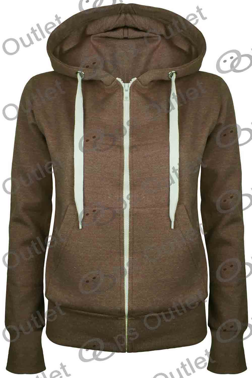 Ladies Plain Hoody Girls Zip Top Womens Hoodies Sweatshirt Jacket Plus Size 6-22 - Picture 10 of 39