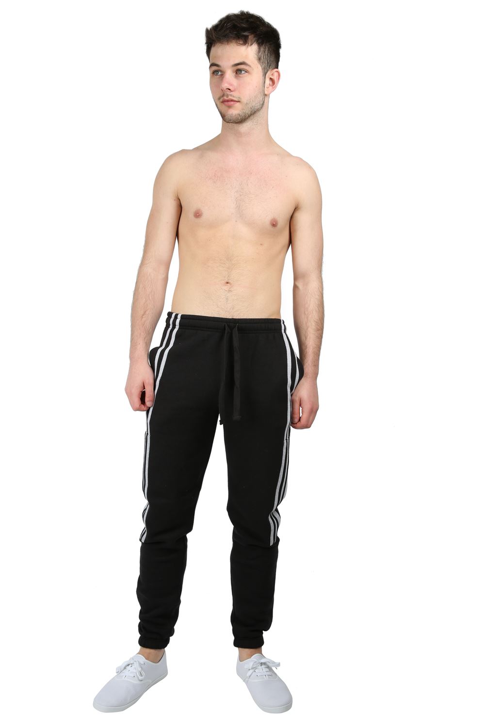 Mens Branded Slim Fit Gym Joggers Double Zip Bottoms Stretchy Trousers
