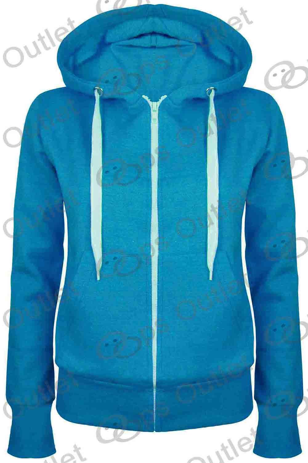 Ladies Plain Hoody Girls Zip Top Womens Hoodies Sweatshirt Jacket Plus Size 6-22 - Picture 18 of 39