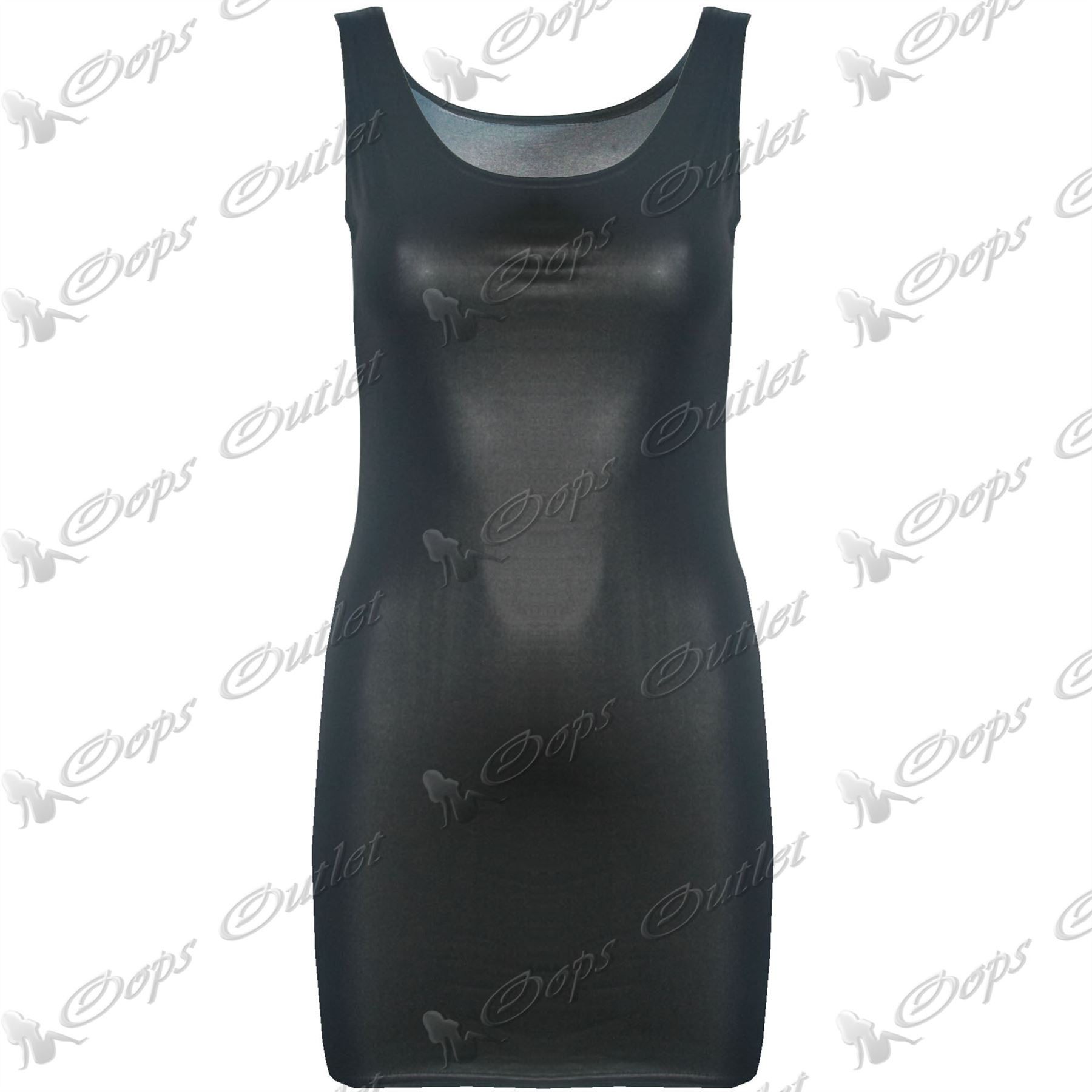 Womens Wetlook PVC Leather Ladies Bodycon Tunic Dress Peplum Top ...