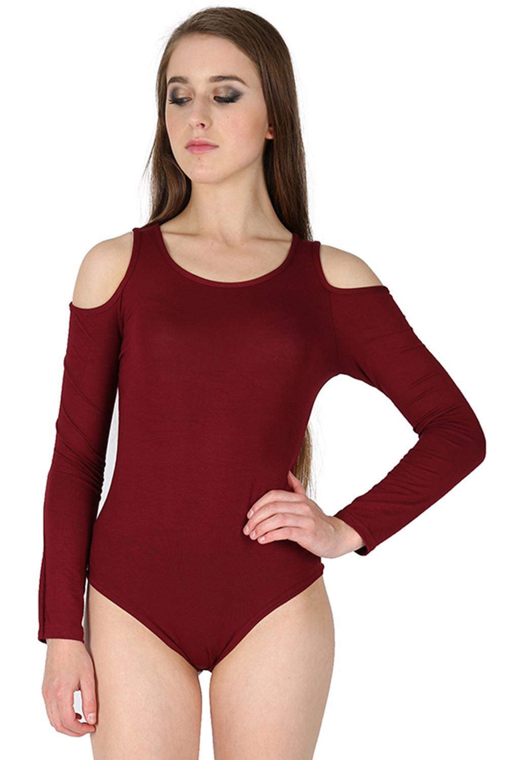 Womens Bodycon Leotard Tops Ladies Cold Cut Out Shoulder Bodysuit Long Sleeve | eBay