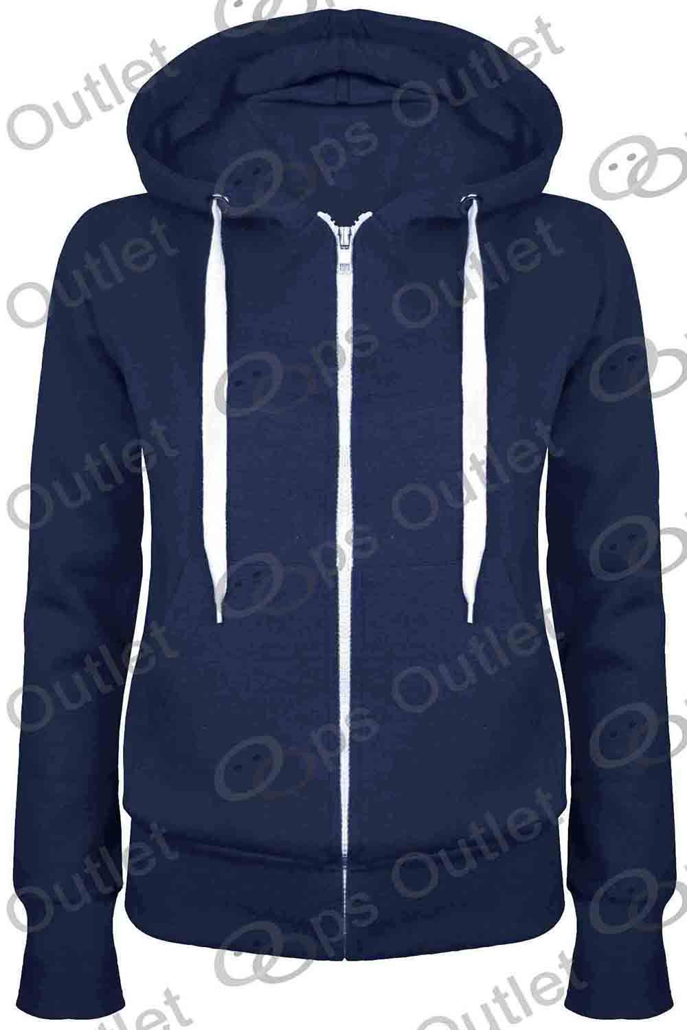 Ladies Plain Hoody Girls Zip Top Womens Hoodies Sweatshirt Jacket Plus Size 6-22 - Picture 14 of 39