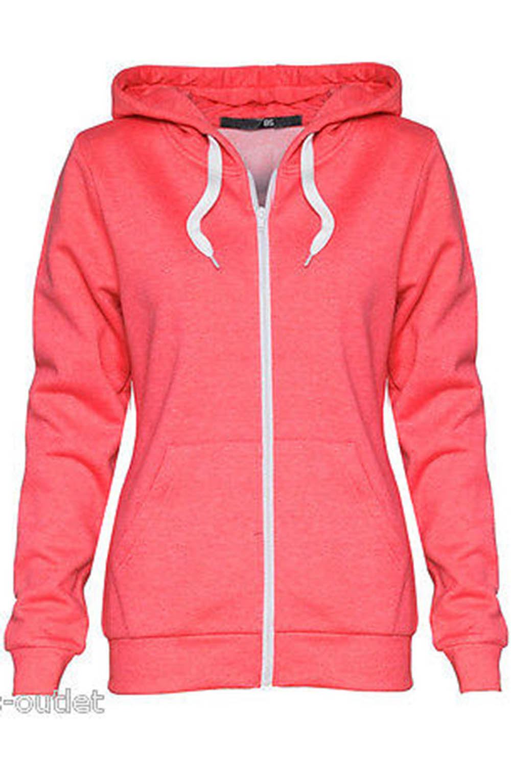 Ladies Plain Hoody Girls Zip Top Womens Hoodies Sweatshirt Jacket Plus Size 6-22 - Picture 16 of 39
