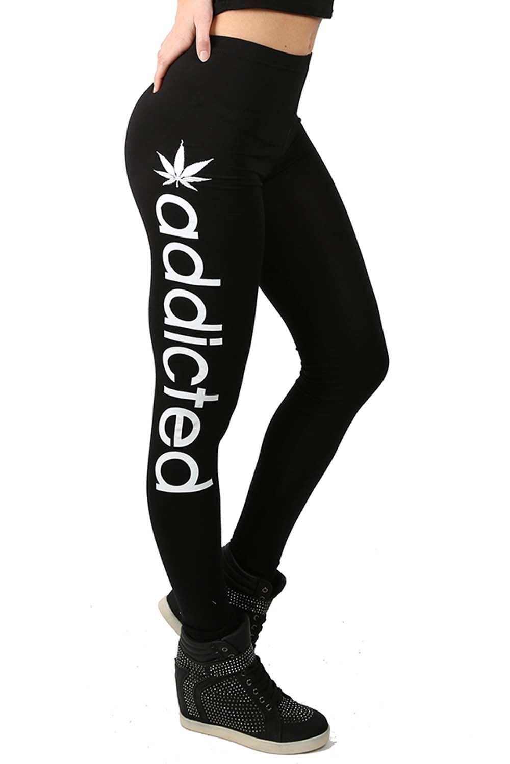 Womens Side Matt Print Leggings Pants Ladies Full Ankle Length Stretchy