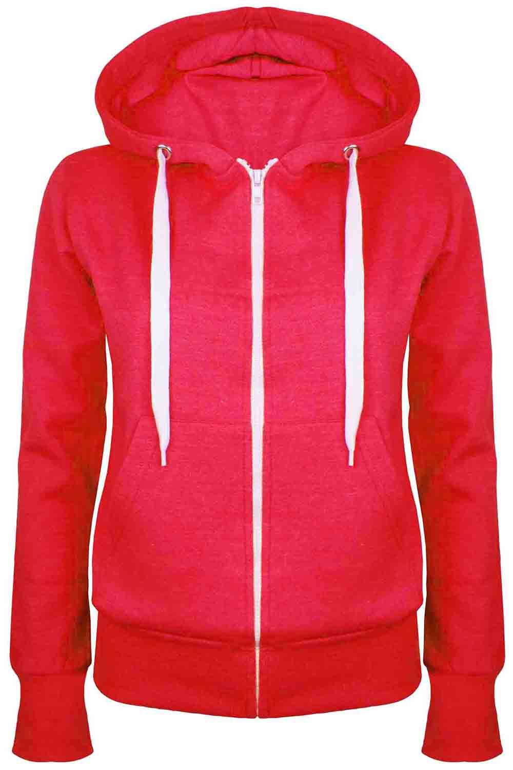 Ladies Plain Hoody Girls Zip Top Womens Hoodies Sweatshirt Jacket Plus Size 6-22 - Picture 15 of 39