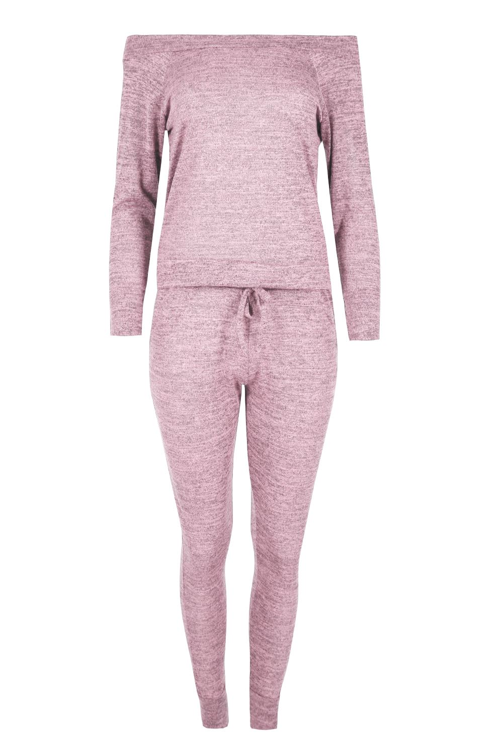 Womens Off the Shoulder Tracksuit Ladies Bardot Marl Knitted Loungewear