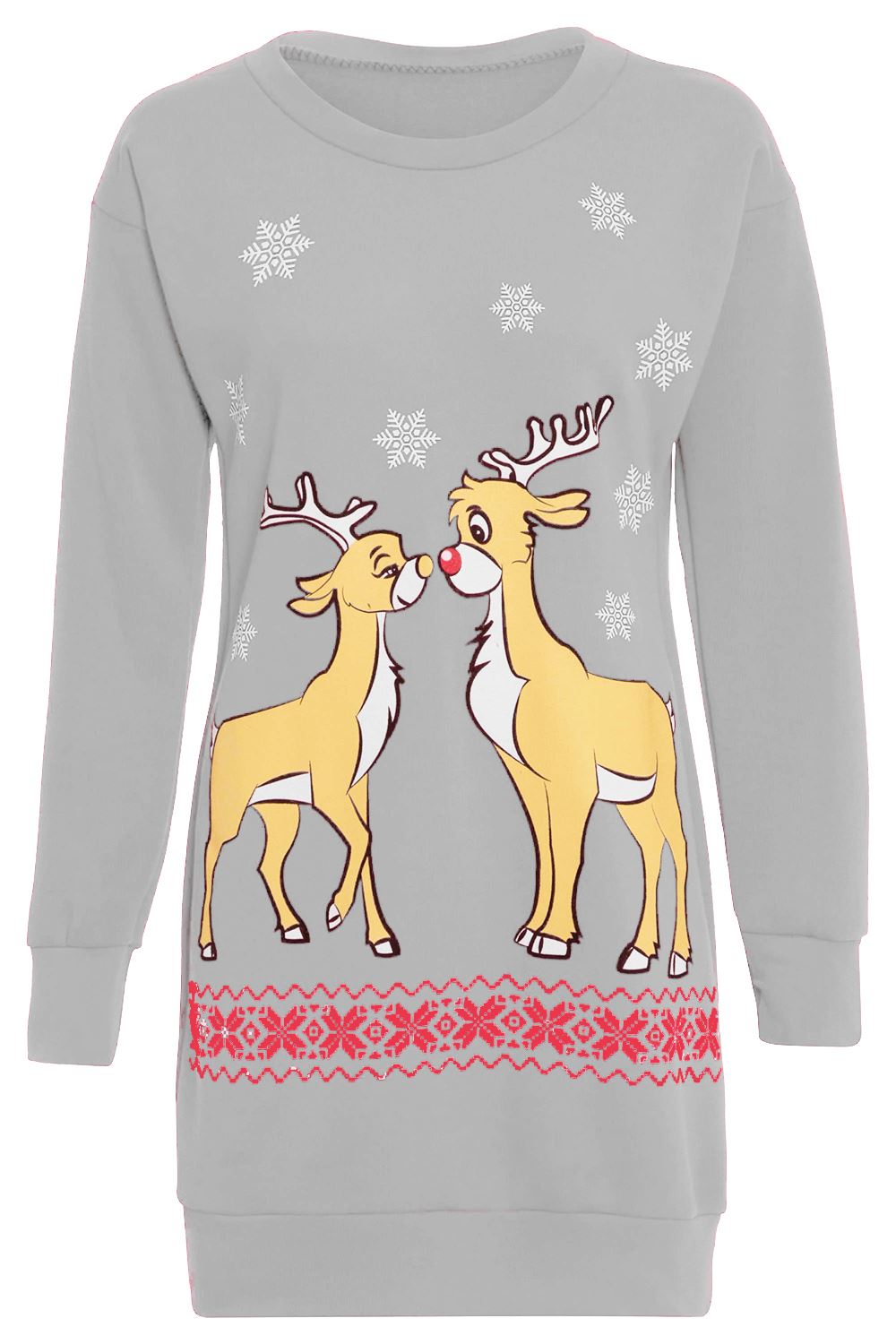 Womens Ladies Long Dress Christmas Two Reindeer Sweatshirt Jumper Top Plus Size | eBay