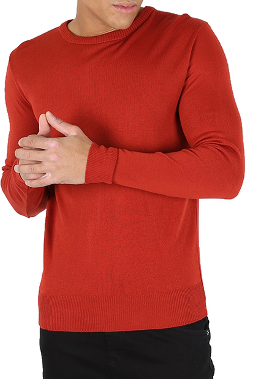 Mens Crew Neck Long Sleeve Ribbed Cuff Knitted Winter Sweater Pullover