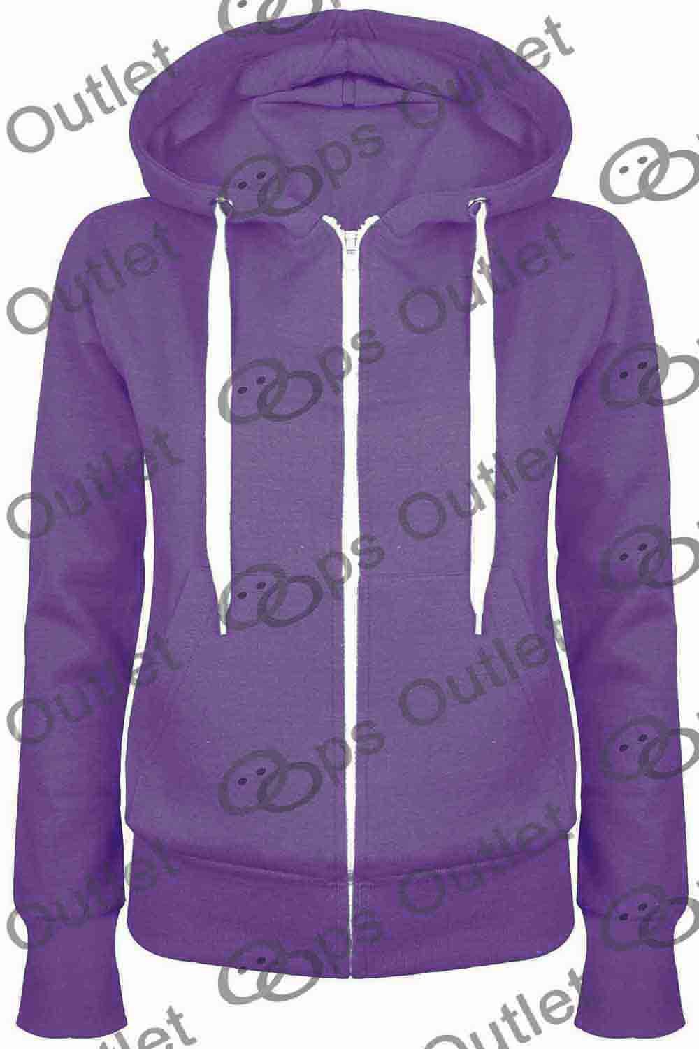 Ladies Plain Hoody Girls Zip Top Womens Hoodies Sweatshirt Jacket Plus Size 6-22 - Picture 13 of 39