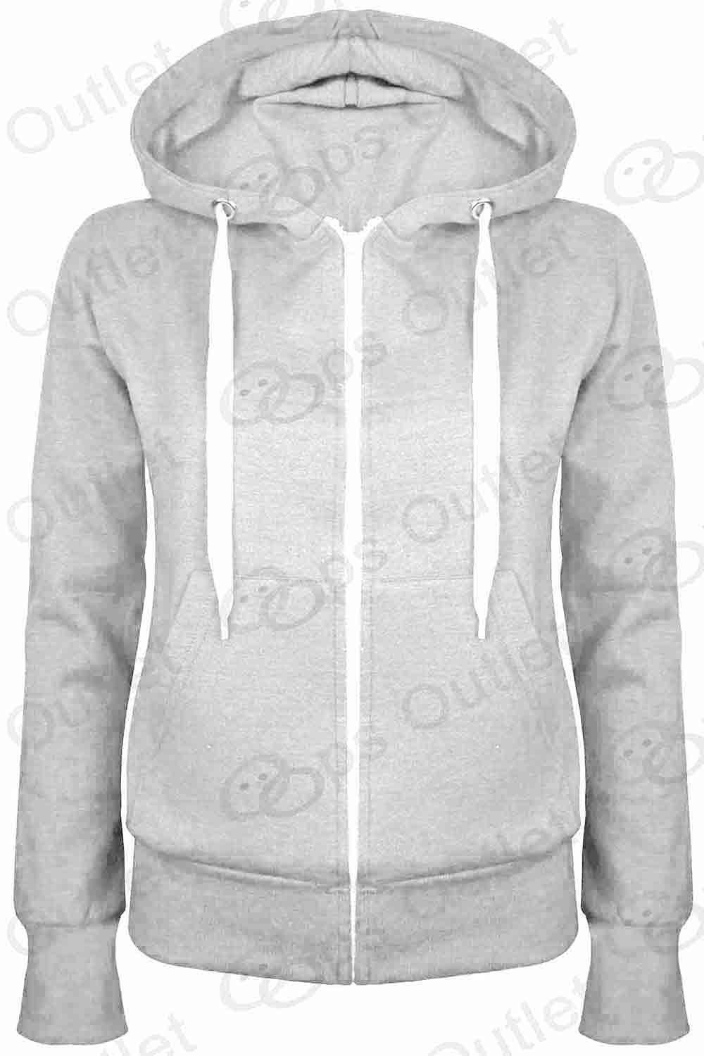 Ladies Plain Hoody Girls Zip Top Womens Hoodies Sweatshirt Jacket Plus Size 6-22 - Picture 22 of 39