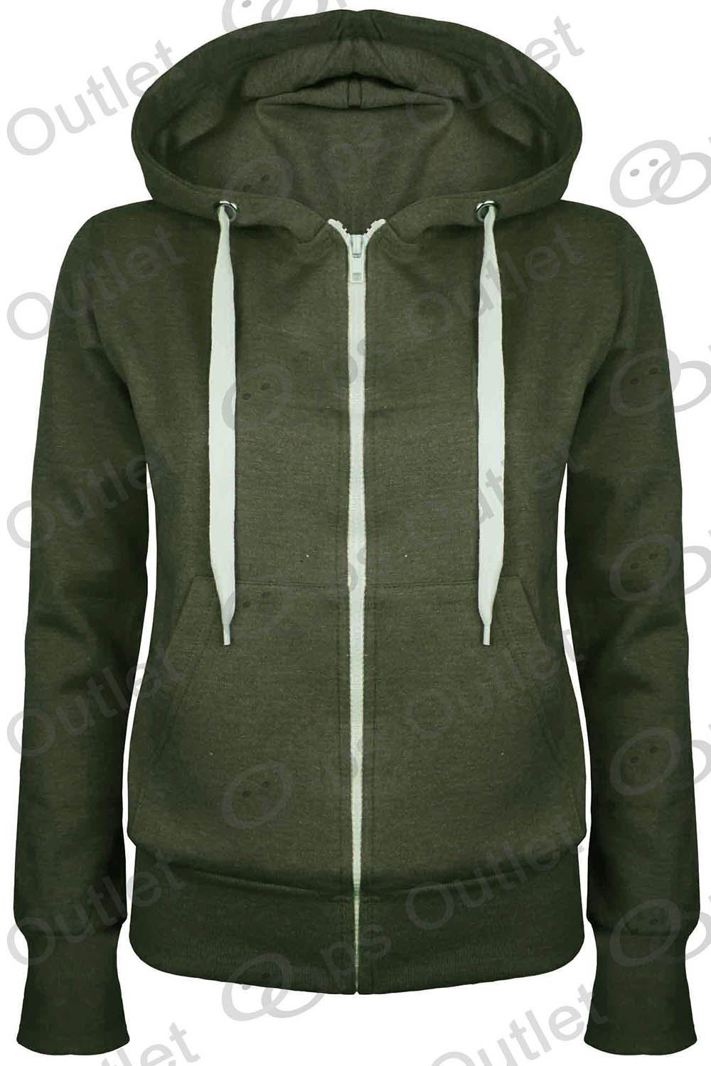 Ladies Plain Hoody Girls Zip Top Womens Hoodies Sweatshirt Jacket Plus Size 6-22 - Picture 26 of 39