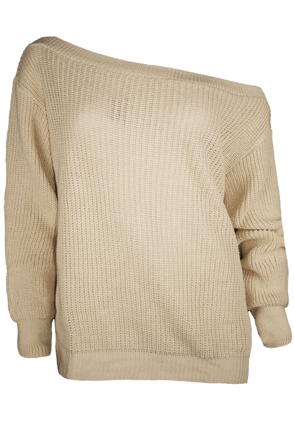 Womens Off the Shoulder Chunky Knit Jumper Ladies Oversized Baggy Sweater Top | eBay