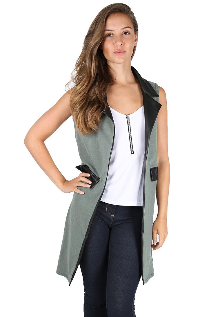 Ladies Womens Duster Collar PVC Slit Side Length Open Front Blazer Mid Cardigan | eBay