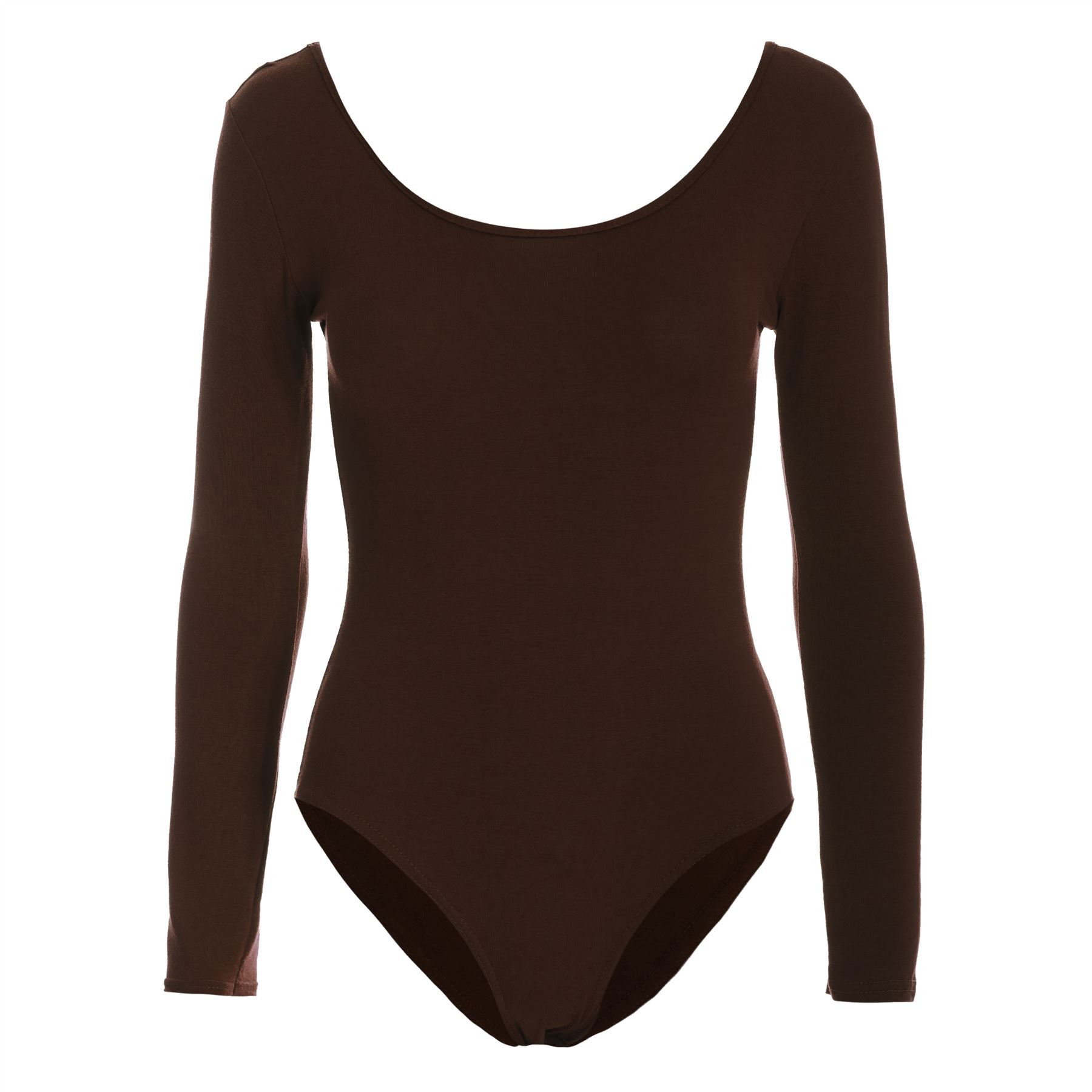 Womens Ladies Long Sleeves Plain Jersey Stretchy Leotard Bodysuit Top