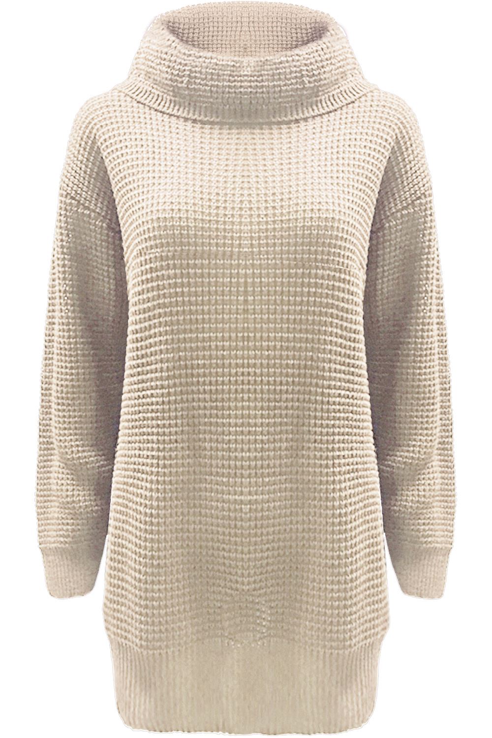 Womens Ladies Chunky Knitted Long Sleeve Oversized Roll Cowl Neck Jumper Dres...