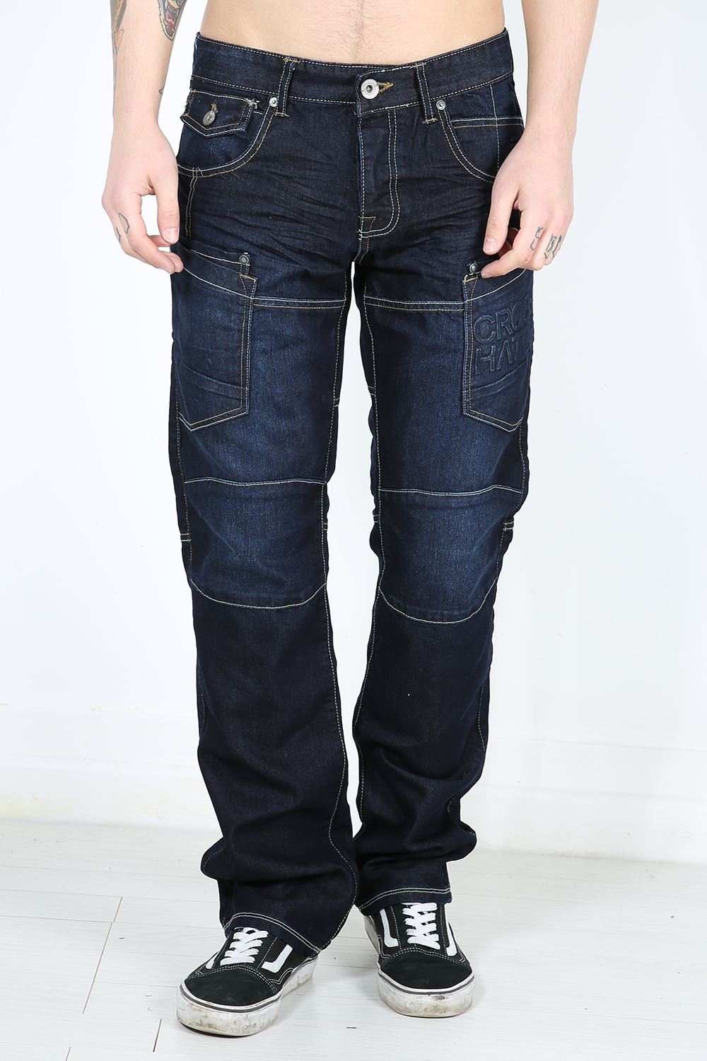 CROSS HATCH Mens Full Length PARCOZ Dark Wash Designer Branded Belt