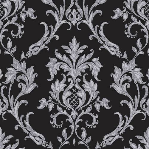 Carta da parati nero carbone argento glitter damascata vymura ...