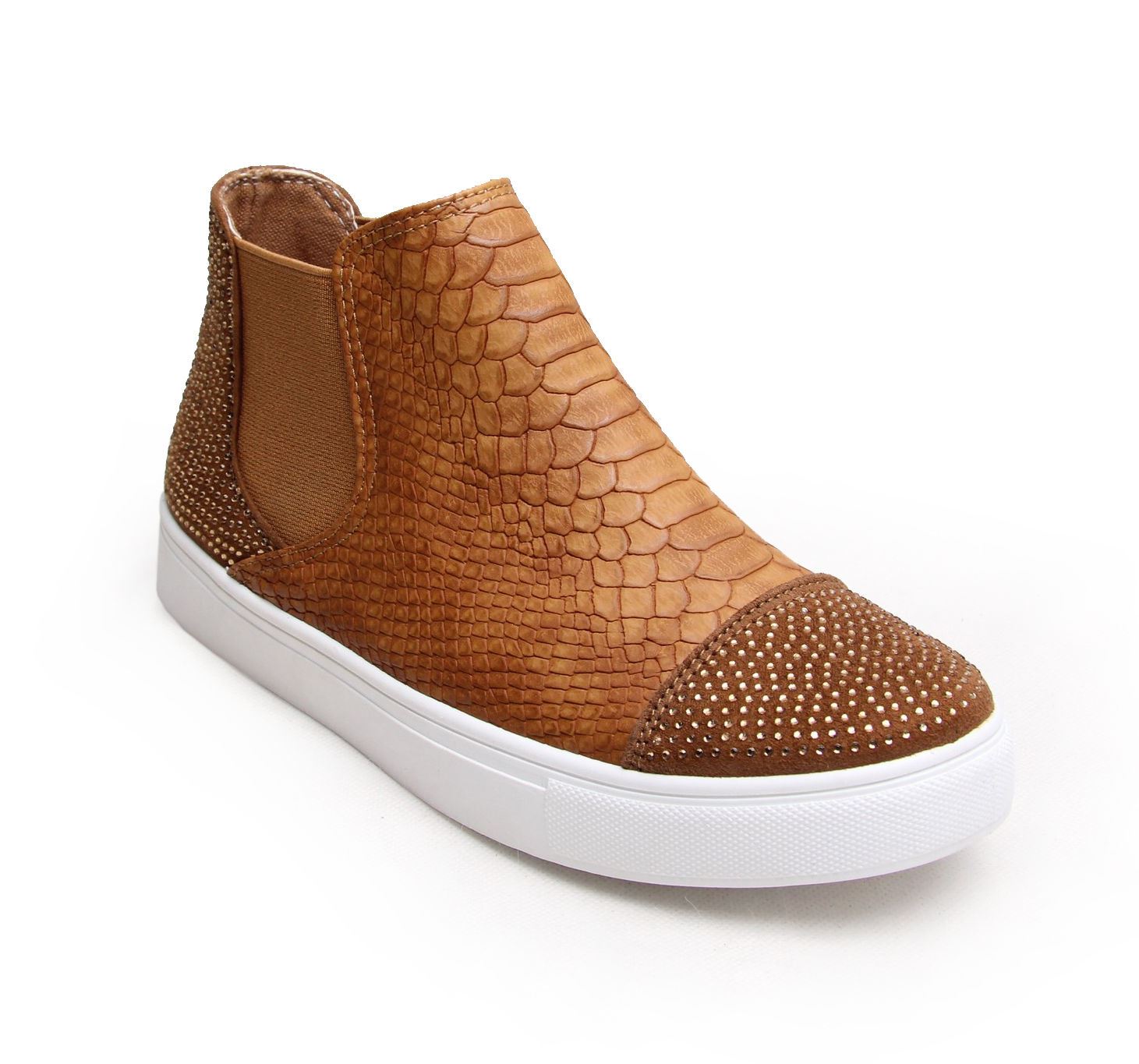 Women Ladies High Top Plimsolls Diamante Stone Croc Shoes Boots Fashion